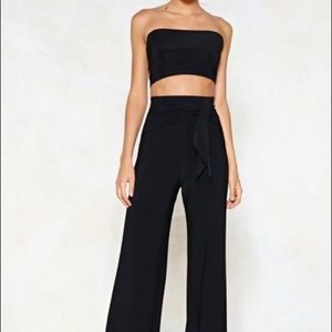 Black Bandeau Top and Wide Leg Pant Set